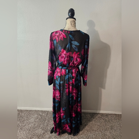 Alexa B Nites Dress Ladies Black Floral Maxi V-Neck Long Sleeve Size 8 - Picture 4 of 12